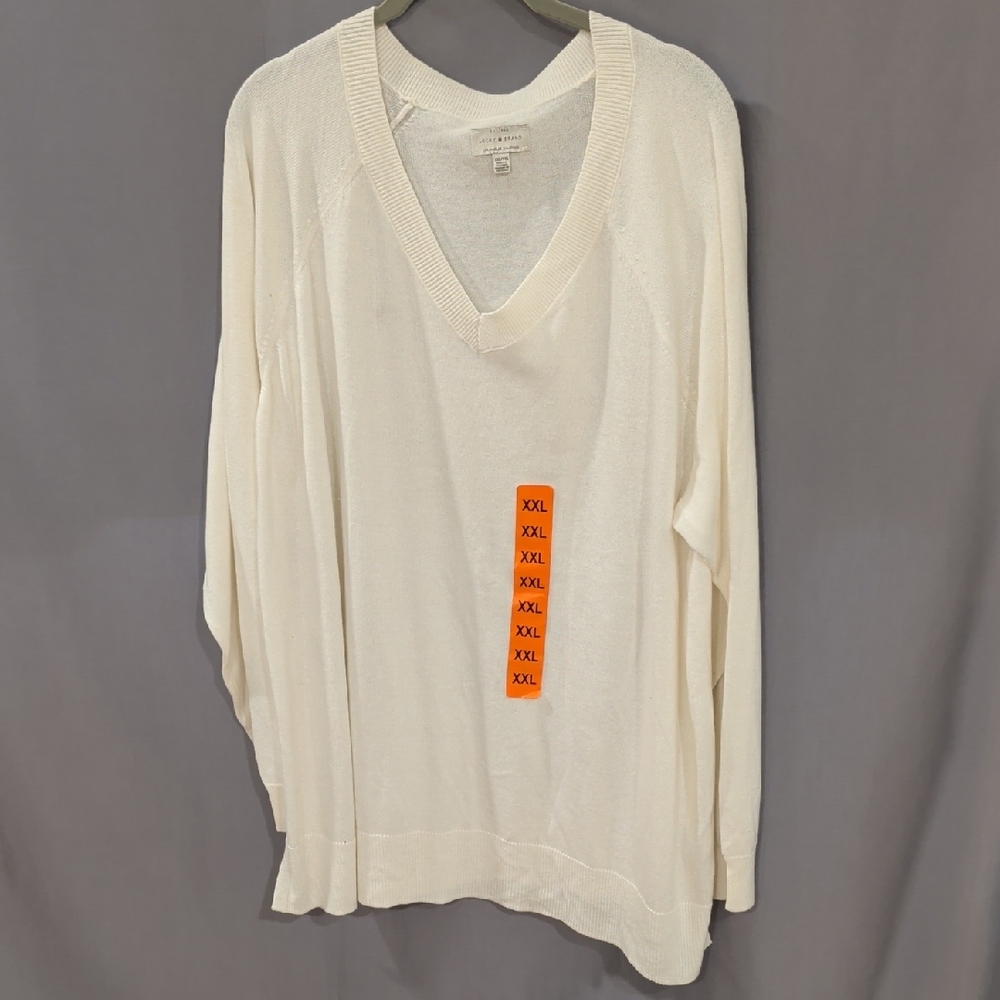 Lucky Brand Women's Ivory V-Neck Sweater XXL